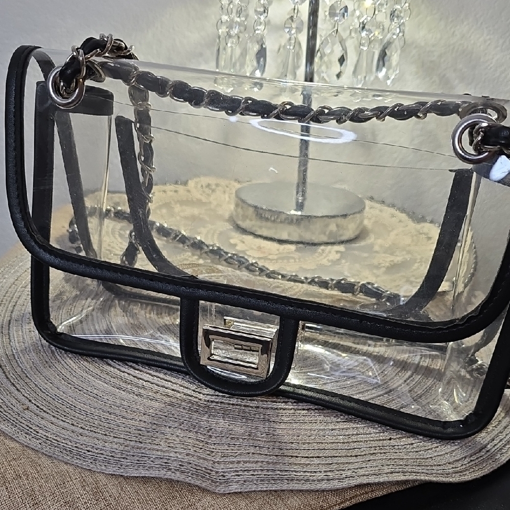 Black Transparent Shoulder Bag with Chain Strap - Picture 1 of 9